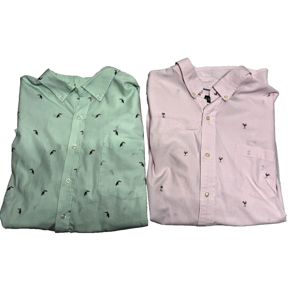 Lot Of 2 Button Front Shirts Mens Short Sleeve Button Down Collar Size 2XL Fun